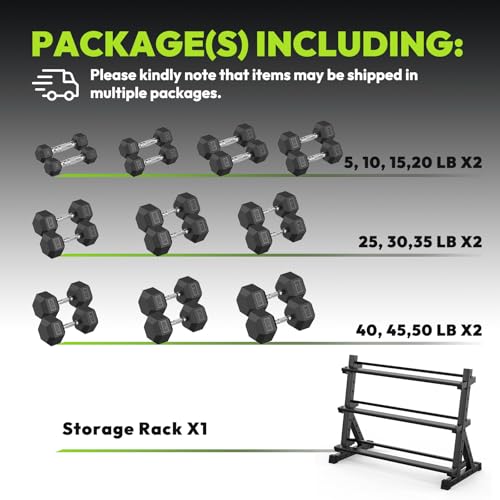 HANDBODE Dumbbell Set with 3-Tier Rack, 390-790 lb | Heavy Duty Weight Stand for Dumbbells, Space-Saving Metal Storage Organizer, Sturdy Dumbbell Holder for Home Gym - style: 550 lb Set (5-50 lb) *2 & Rack
