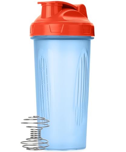 Mr. Pen- Shaker Bottles for Protein Mixes, 28 oz | Leak Proof Shaker Cups with Stainless Steel Wire Whisk Ball for Protein Shakes and Pre Workout - color: Blue with Orange Top