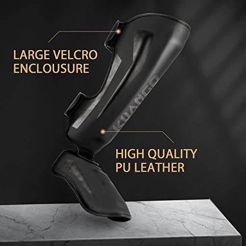 Muay Thai Shin Guards for MMA Sparring, Martial Arts,Kickboxing | Leg Instep Protection Pads, Kickboxing MMA Training, Sparring Gear, Professional MMA Equipment - color: Black, size: Large