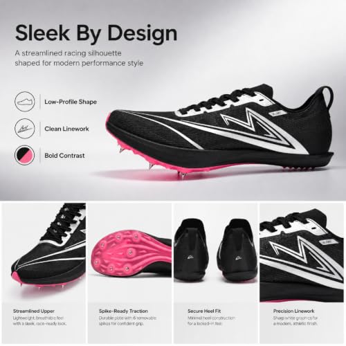 Track and Field Shoes Men Women Kids Spikes Sneakers Full-Length Carbon Plate Track Race Jumping Sneakers Girls Professional Running Track Spikes Shoes Boys - color: Black, size: 3