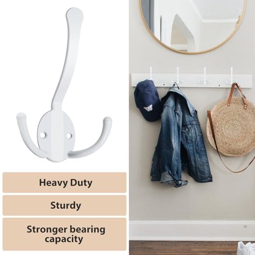 Homanu 10 Pack Coat Hooks Heavy Duty, Metal Three Prongs Large Coat Hooks Wall Mounted with 20 Screws, No Rust White Rustic Wall Hooks for Hanging Towel, Coat, Scarf, Bag, Hat, Cup, Key - color: 10 Pcs White