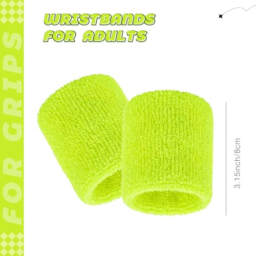 Bememo 24 Pcs Wrist Sweatbands Bulk Sports Wrist Bands for Men Women Breathable Athletic Tennis Wristbands Stretchy Absorbent Cotton Terry for Basketball, Baseball, Gym, Working Out - color: Neon Yellow