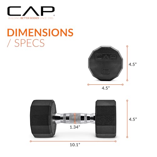 CAP Rubber Coated Dumbbell Weights, Free Weights for Home Gym Strength Training, Anti-Roll Hex Dumbbells with Black, Chrome & Comfort Grip Handles, Pairs & Sets - size: 15 lb - Pair, style: 12-Sided - Chrome Handle