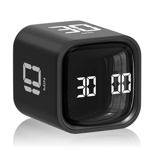 Cube Pomodoro Timer, Desk Productivity Timer 5/10/30/60 Minutes & Custom Countdown, Adjustable & Silent Visual Timer, ADHD Tool Flip Rotating Portable Multi Timers for Study Task Work Kitchen School - color: Black