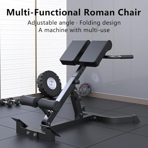 Adjustable Hyperextension Bench, Foldable Roman Chair, Back Extension Equipment, Black, Home Gym Workout