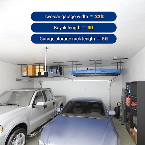 FLEXIMOUNTS 3x8 Overhead Garage Ceiling Storage Rack, Adjustable Garage Organization System, Heavy Duty Metal, 750lbs Weight Capacity, Hammertone, Classic Series - color: Hammertone, size: 3x8 ft