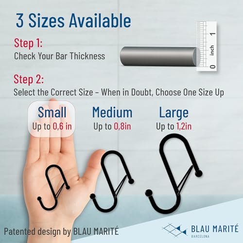 10-Pack Metal S Hooks for Hanging – Heavy-Duty S-Shaped Hook with Safety Buckle – Fits Bars up to 0.6 in – Anti-Drop Hooks for Kitchen, Pot Racks & Towel Bars – Black (Small) - color: Black, size: Small - 0.6In Diameter