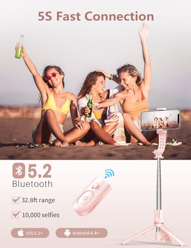Selfie Stick with Light, 45'' Selfie Stick Tripod with Wireless Remote | Portable Travel Phone Tripod, Compatible with iPhone17/16/ 15 Pro Max/15/14, Samsung S22/ S23 Ultra/Android Smartphone (Pink) - color: Pink - 45" Standard Height