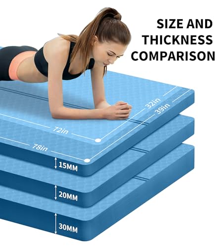 nuveti Large Exercise Mat - 15mm/20mm/30mm Thick Yoga Mat | Workout Mat for Fitness, Yoga, Pilates, Stretching & Floor Exercises for Women & Men with Free Carrying Bag - color: Blue, size: 183X80X15MM