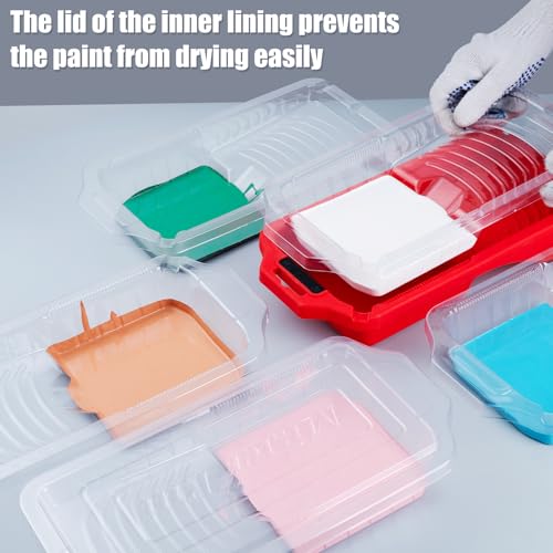 Mister Rui 4 Inch Paint Tray Liners 8-Pack with Lid - Reusable, Solvent-Proof Plastic Roller Tray Refills for Leak-Free Painting, Fits Mister Rui Red Trays - size: 4 Inch, 8 Pack