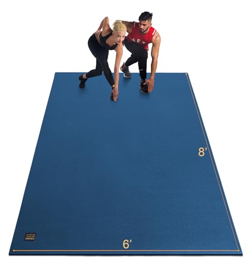 GXMMAT Extra Large Exercise Mat 16'x6'/12'x6'/10'x6'/8'x6'(7mm), Extra Wide Workout Mats for Home Gym Flooring, Non-Slip Thick Durable Cardio Mat for MMA,Plyo,Jump Rope,Weights,Fitness,Shoe-Friendly - color: Navy Blue, size: 6*8 FT