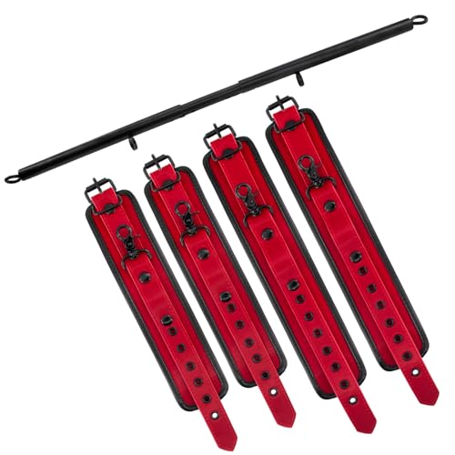 Spreader Bar Heavy Duty Stainless Steel Adjustable Bar with 4 pcs PU Cushioned Straps for Yoga, Pilates, Fitness Training, Home Gym Equipment and more. - color: Red