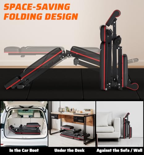 Workout Bench, Adjustable Weight Bench with Leg Extension and Extended Headrest, 900LBS, Incline Decline Flat Workout Bench for Home Gym Full Body Exercise