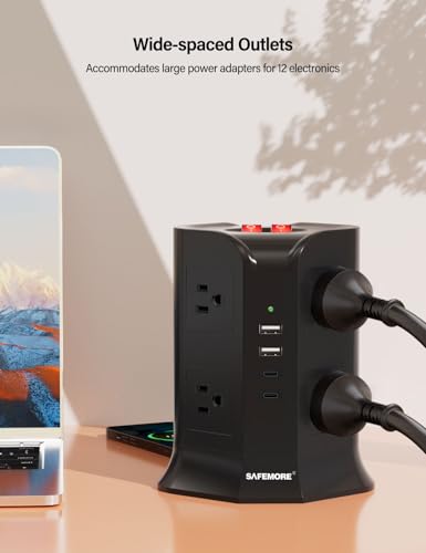 12-in-1 Power Strip with 8 AC Outlets & 4 USB Ports (2 USB-C) - 6ft Heavy Duty Surge Protector with Auto-Reset GFCI, 10A Tower for Home Office, Dorm, Travel & Garage - style: 3 Prong GFCI Plug