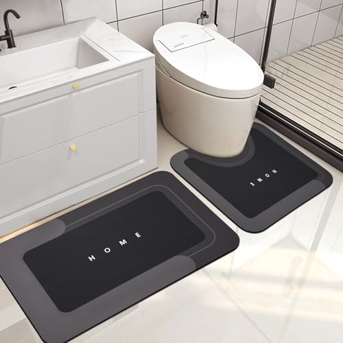 Housego Absorbent Bath Mat, Quick Dry Bath Rug, Non-Slip, 2PCS, Black | 2PCS Absorbent Bath Mat Magic Rug Sets; Quick Drying Bath Mat Non-Slip Floor Rug Rubber Backed for Bathroom Kitchen Shower - color: Black, size: 2 PCS (19.7" x 23.6", 19.7" x 31.9")