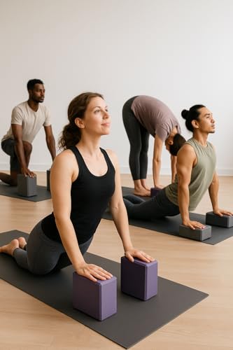 Yoga Blocks 2 Pack with Strap, Non-Slip Foam Support