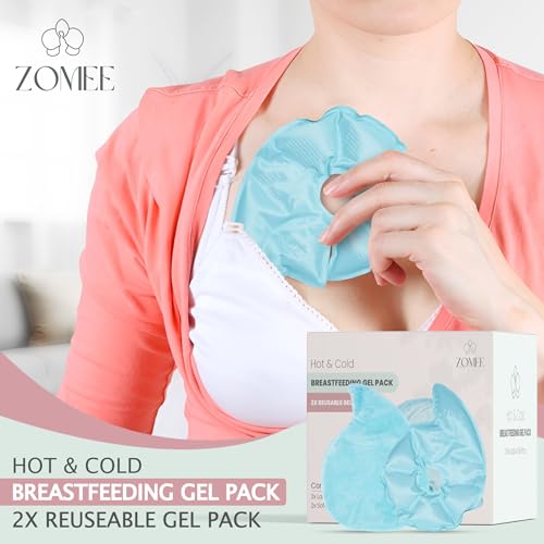 Zomee Hot & Cold Breast Therapy Packs – Reusable Gel Pads for Nursing Pain Relief, Breastfeeding Support, Engorgement & Clogged Ducts – Postpartum Recovery Essentials for New Moms (2-Pack)