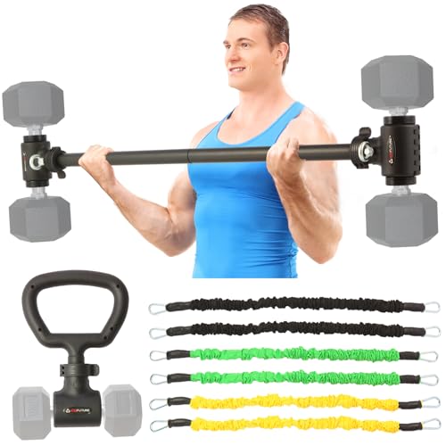 3 in 1 Dumbbell Converter Bar Set - Convert Dumbbells to Barbell & Kettlebell for Home Gym, Multi-Functional Strength Training Bar with Secure Clamps, Space-Saving Weight Lifting System (Black)