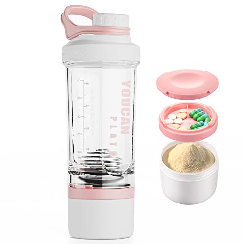 21oz Protein Shaker Bottle with Powder Storage Container-Shaker Cups for Protein Shakes-pre workout bottle-Mixer Cup-Gym Sport Water Bottle -Made with Tritan BPA Free,with Wire Whisk Balls,Pink - color: Pink