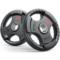 Gikpal Olympic Weight Plates, 2-Inch Three-Grip Rubber Coated Barbell Plates with Steel Hub, Cast Iron Weights for Strength Training & Home Gym, Pair or Sets (2.5–45LB) - style: 2 X 10LBS