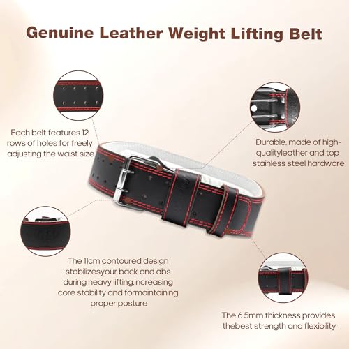 Genuine Leather Weight Lifting Belt for Men Double Prong Power Belt Heavy Duty - Strong, Stabilizing Back Support for Deadlifts, Squats Powerlifting - color: Black-1, size: M