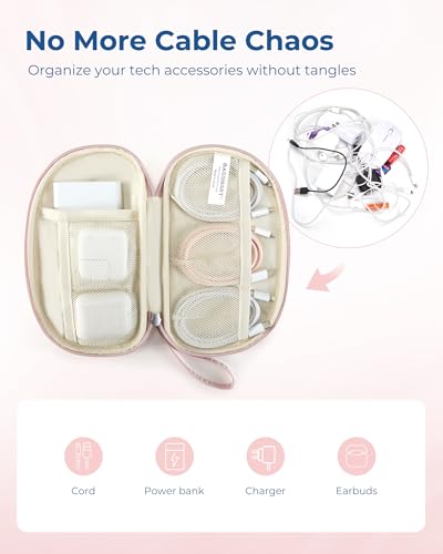 BAGSMART Cord Organizer Travel Cable Bag, Compact Tech Electronic Organizer Travel Case, Essentials for Charger, Cable, Phone, Flash drive - Pink - color: Single Layer Pink