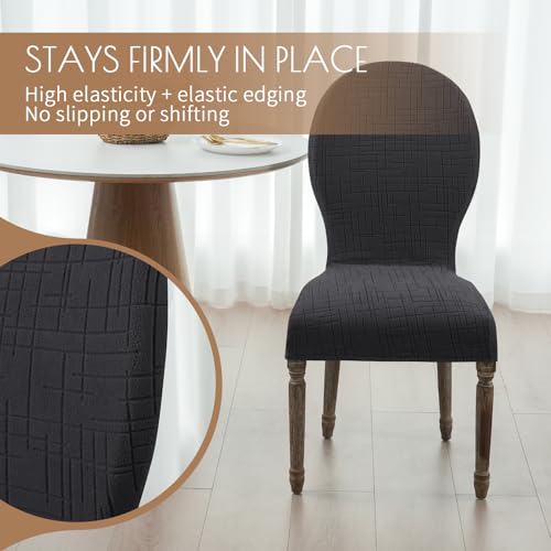 Round Back Dining Chair Cover Set 2/4/6, Curved Back Chair Covers Stretch Armless Dining Chair Slipcovers Mid Century Modern Chair Seat Protector for Kitchen, Home and Banquet (Black, Set of 2) - color: 2-black, size: Set of 2