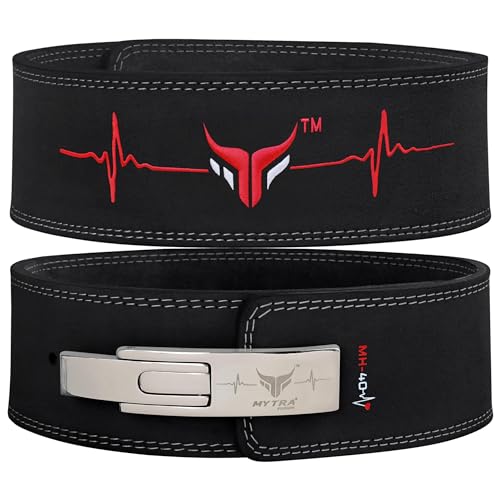 Mytra Fusion Gym Belt with Lever Buckle Weight Lifting Belt for Men and Women 4" wide Genuine Leather Powerlifting Belt for Gym, Training, Weightlifting, Bodybuilding Fitness and Workout - size: XL