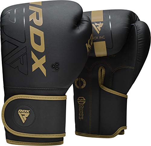 RDX Boxing Gloves, Pro Training Sparring, Maya Hide Leather, Muay Thai MMA Kickboxing, Men Women Adult, Heavy Punching Bag Focus Mitts Pads Workout, Ventilated Palm, Multi Layered, 8 10 12 14 16 18 Oz - color: GOLDEN, size: 12 OZ