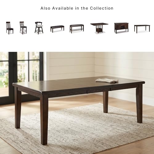 Signature Design by Ashley Haddigan Dining Room Extension Table, Dark Brown | Veneers, wood and engineered wood, Farmhouse style wood dining table, Self-storing 18-inch butterfly leaf, Kitchen table - color: Dark Brown, style: Farmhouse