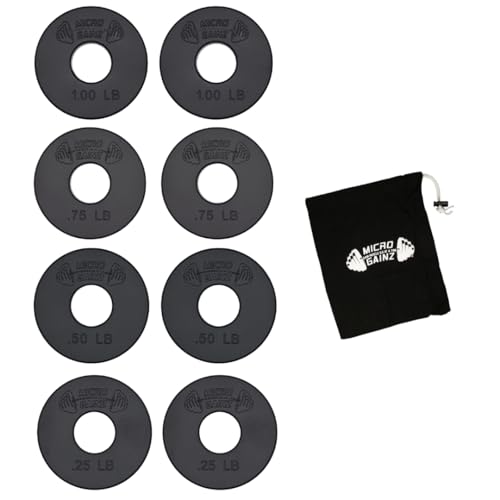 Micro Gainz Standard 1-Inch Center Hole Fractional 8 Piece Weight Plates with Bag, Designed for Standard 1-Inch Dumbbell & Barbell for Strength Training and Weight Lifting, Made in USA - color: Black