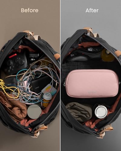 tomtoc Electronics Organizer Travel Case, Water Resistant Travel Bag Cable Organizer for Essentials, Tech Pouch Accessories Carry Storage for Cord, Phone, Cables, Airpods, USB Flash Drive, Daily Items - color: Pink, size: Small