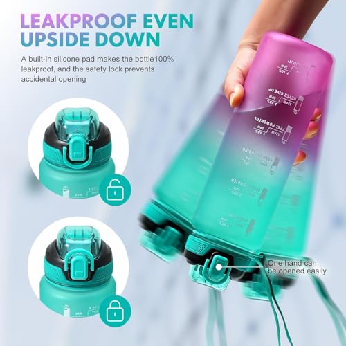 Water Bottle with Straw 1L,Boys Water Bottles with Straw 1 Litre,Waterbottle Leak-Proof Sports Water Bottle,Plastic Drinks Bottles Toxin Free，Bpa-Free (Green Purple) - color: 07-Green Purple