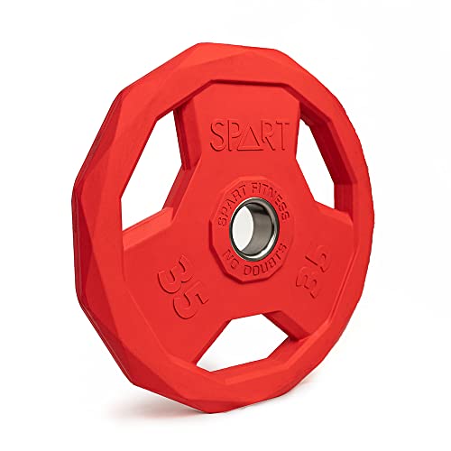 SPART Color Coded Weight Plate 2-Inch Rubber Coated Olympic Grip Plate for Barbell, Solid Cast Iron Weight Plates for Strength Training, Weightlifting, Crossfit, Home Gym, 2.5LB/5LB/10LB/25LB/35LB/45LB, Pair - color: 35LB-SINGLE