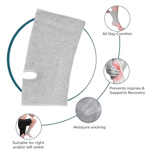 NeoTech Care Ankle Support Sleeve - Open Heel, Light, Elastic & Breathable Knitted Fabric - Medium Compression - For Men, Women, Kids - Right or Left Foot (Gray Color, Size S, 1 Unit) - color: Gray, size: Small (Pack of 1)