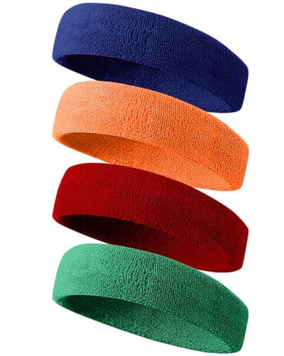Tanluhu Sweatbands Sport Headbands for Men & Women,Terry Cloth Sweat Band for Tennis, Running, Basketball, Working Out, Exercise- Athletic Sweat Cotton Headband Outdoor - color: DPBlue/Orange/Maroon/DPGreen