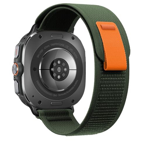 Trail Band for Samsung Galaxy Watch Ultra Bands 47mm Men/Women,Rugged Fabric Nylon Alpine Sport Loop Strap for Samsung Galaxy Watch 7 Ultra Band 47 mm 2024 Breathable Replacement Wristband - color: Military Green