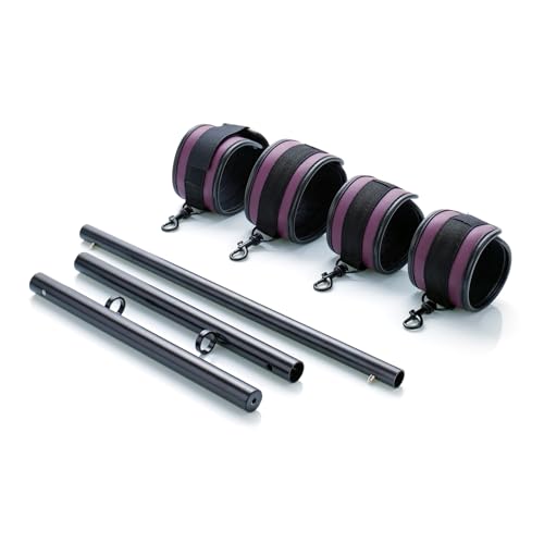 Spreader Bar Heavy Duty Stainless Steel Expandable Silver Bar Home Gym with 4pcs Furry Purple Adjustable Straps,Sports Aid Training Fitness Gear Pilates Aid Kit - style: Black+Eggplant PU Kit