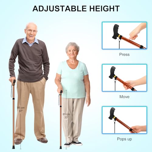 supregear Folding Cane, Lightweight 5-Level Adjustable Walking Stick with Wrist Strap and T-Handle, Portable Mobility Aid for Elderly and Disabled Men and Women - color: Khaki