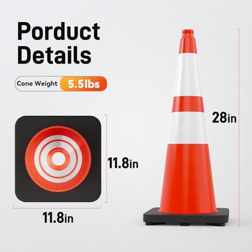 HiGiant 28 Inch Traffic Cones 8 Pack, Orange Safety Cone with Weighted Base, High-Visibility and Impact-Resistant, for Parking, Road Construction, Drivers Training, Driveway - size: 28 Inch