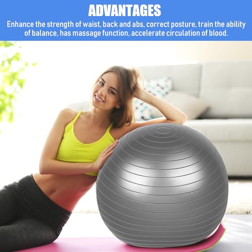 Leyndo 4 Pcs 26 Inch Yoga Exercise Ball Pilates Pregnancy Birthing Fitness Ball with Quick Pump Anti Burst for Improved Posture, Balance, Yoga, Pilates, Training - color: Gray