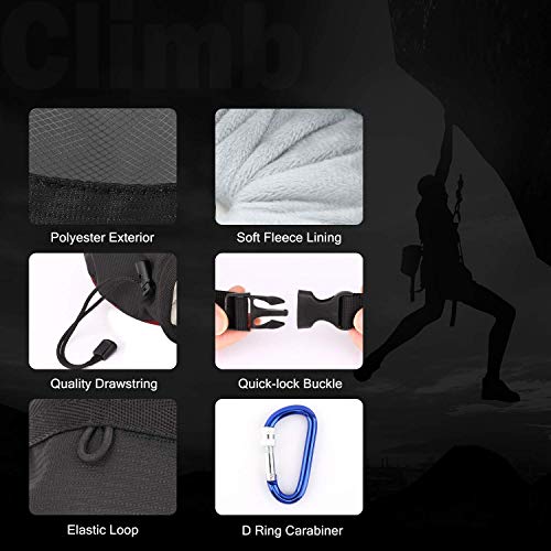 Rhino Valley Climbing Chalk Bag, No Leak Drawstring Chalk Bag with Adjustable Belt, Carabiner Clip and Zippered Pockets Chalk Bag for Rock Climbing, Cross Fit, Weight Lifting & More - color: Black/Gray