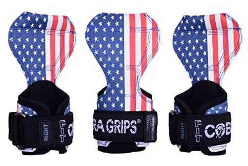 Cobra Grips Weight Lifting Gloves with Adjustable Neoprene Padded Wrist Wraps - Heavy Duty Alternative to Power Lifting Hooks for Deadlifts - color: FIT USA FLAG Leather, size: 4.25 - 7.0"
