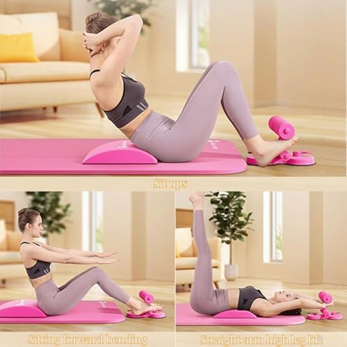 abs master sit up bar,sit ups foot holder with Elastic 2 Suction Cups and Pull Rope Portable Sit Up Assistant Device for Home Workout - color: pink