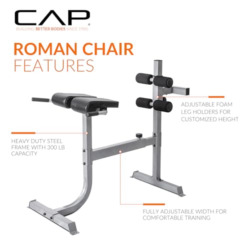 Cap Strength Roman Chair – Adjustable Back Extension Bench for Core & Glute Workouts, Heavy-Duty 300 LB Capacity - Black and Gray Options - color: Gray
