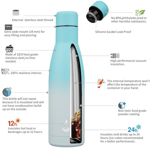 BJPKPK Insulated Water Bottle 17oz Stainless Steel Water Bottles Dishwasher Safe Reusable Metal Thermal Keep Cold and Hot,Sea Salt - color: Sea Salt, size: 17 Ounces