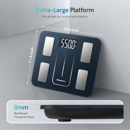 Smart Scale for Body Weight, 550 lb/ 250 kg High Capacity Large Platform Bathroom Scale with 4” x 2” LED Display, Body Composition Scale with 20 Metrics, App Sync, 350 * 300 mm