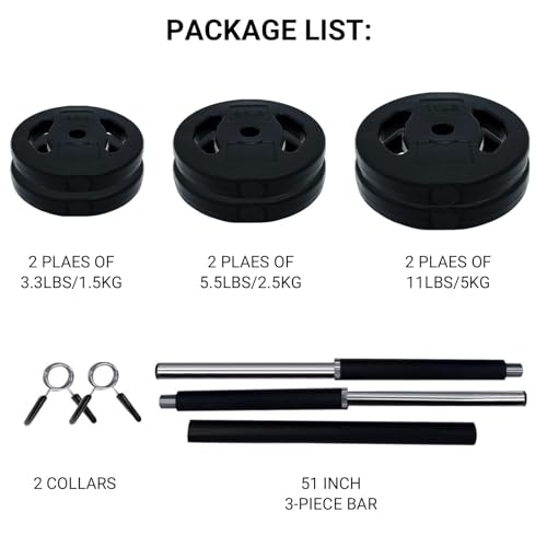 40Lb Adjustable Dumbbell Barbell Set with Cardio Pum, 6 Weight Plates & 3 51-Inch Bar Bars - Cardio Pump for Home Gym, Full Body Strength Training, Multi-Color Free Weights - color: Black-Round-40lb