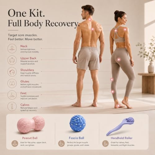 Massage Ball Set Peanut Ball 3.35"Fascia Ball for Foot Handle Ball for Back | 3 in 1 Silicone Fascia Ball Myofascial Release Kit for Plantar Fasciitis Deep Tissue Trigger Point