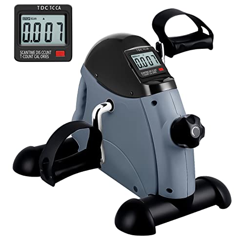 Mini Exercise Bike, AGM Under Desk Bike Pedal Exerciser Foot Cycle Arm & Leg Pedal Exerciser with LCD Screen Displays - color: Gray